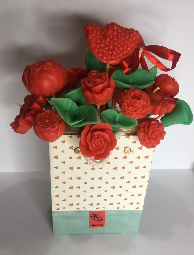 باکس گل شمع یلدایی با انار دستساز